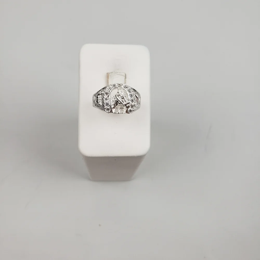 925 sterling silver men's horse with zircon ston Ring size 11.5‎ New - Picture 11 of 16